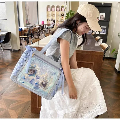 Bolsa Ita Japonesa Y2K para Mujer – Bonito Bolso de Hombro Transparente Lolita, Bolso Cruzado Grande de Exhibición DIY, Cartera de Moda Kawaii para la Escuela, Viajes y Uso Diario