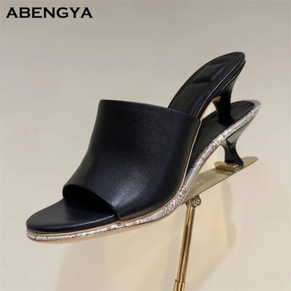 Women’s Leather Kitten Heel Mules – Summer Double Heel Slip-On Sandals & Slides for Parties, Dressy Occasions & Everyday Wear