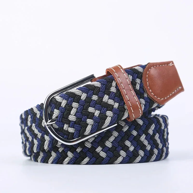 Ceinture élastique tressée unisexe en toile tissée, à boucle ardillon, pour jeans (107/120/130cm)