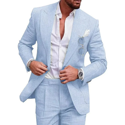 Costume de mariage en lin pour homme – Smoking 2 pièces coupe slim blazer et pantalon, costume décontracté pour mariage sur la plage, bal de promo, soirée