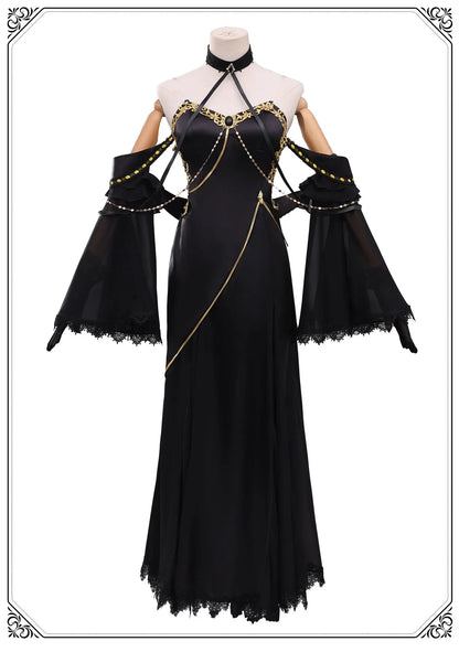 C.C. Cosplay Costume – Code Geass Black Lace Butterfly Long Dress Set with Wig (Anime Roleplay Outfit)