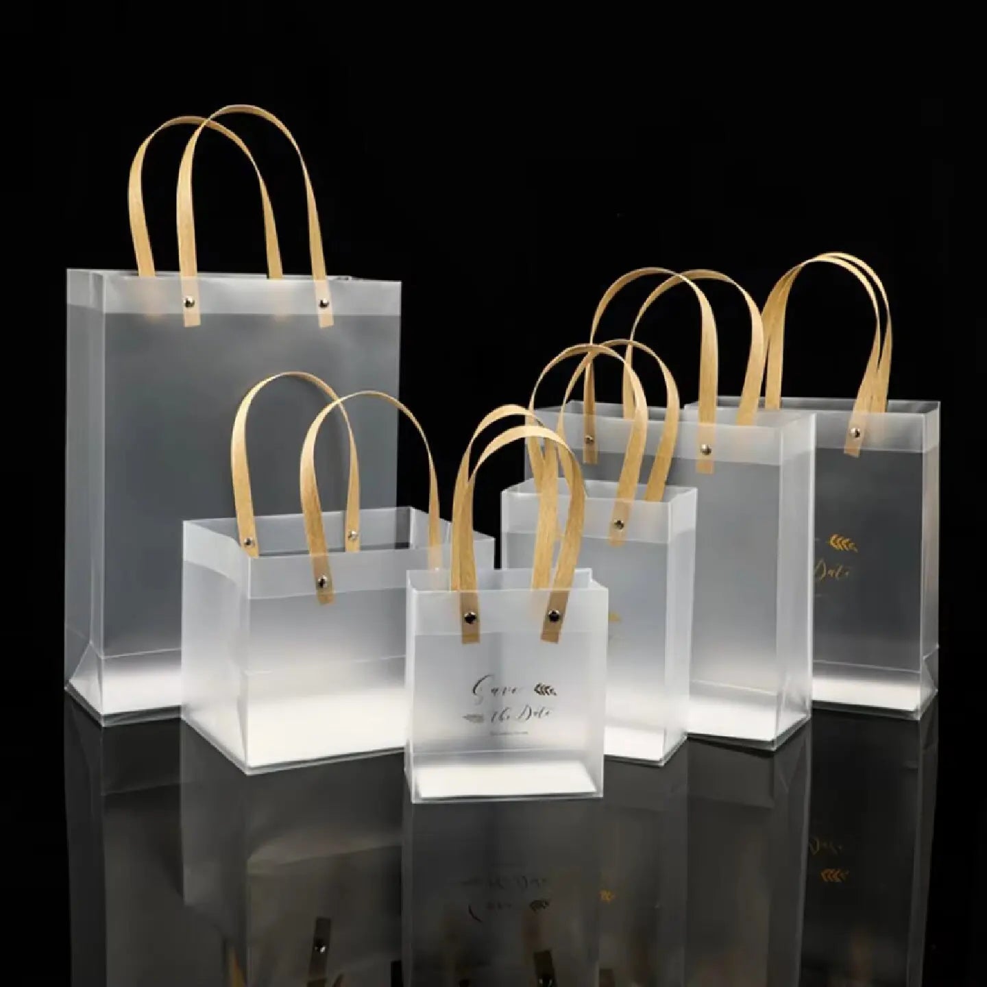 10PCS Frosted Transparent Plastic Gift Bags with Handles for Retail, Gifts, Shopping & Packaging