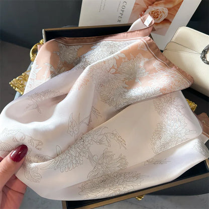 2024 Lujosa Bufanda Cuadrada de Seda de 70cm para Mujer con Estampado Floral, Pañuelo de Diseñador, Fular, Chal, Hiyab, Diadema, Lazos