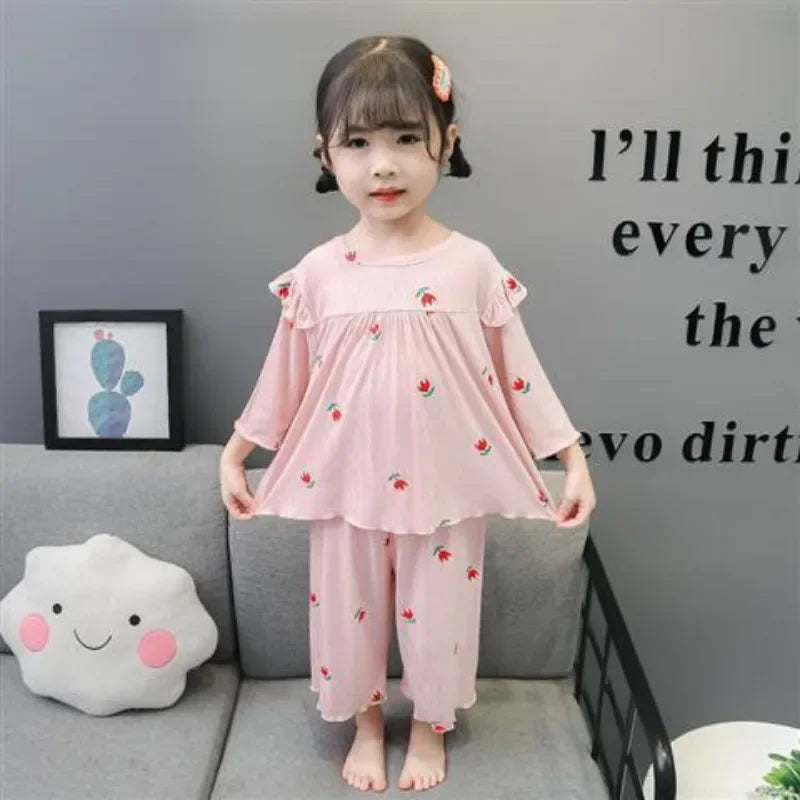 Conjunto de pijama para niños – Atuendo de dormir estampado de flores para bebés y niñas para las cuatro estaciones | Conjunto cómodo de ropa y de casa para niños