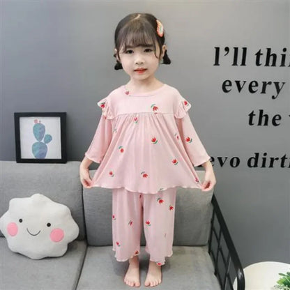 Conjunto de pijama para niños – Atuendo de dormir estampado de flores para bebés y niñas para las cuatro estaciones | Conjunto cómodo de ropa y de casa para niños