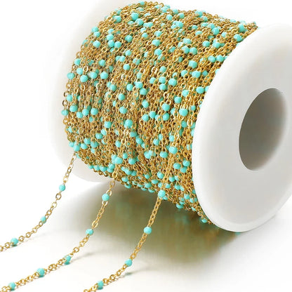 Cadena de eslabones de cuentas de esmalte dorado de acero inoxidable de 2M – Cadena DIY de aceite de goteo para collares, pulseras y suministros de fabricación de joyas