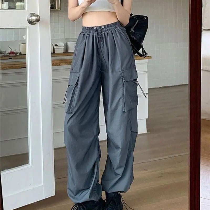 Women's Retro Workwear Pants – Loose Wide-Leg Straight Trousers with Cuffed Hem for Spring, Summer & Autumn