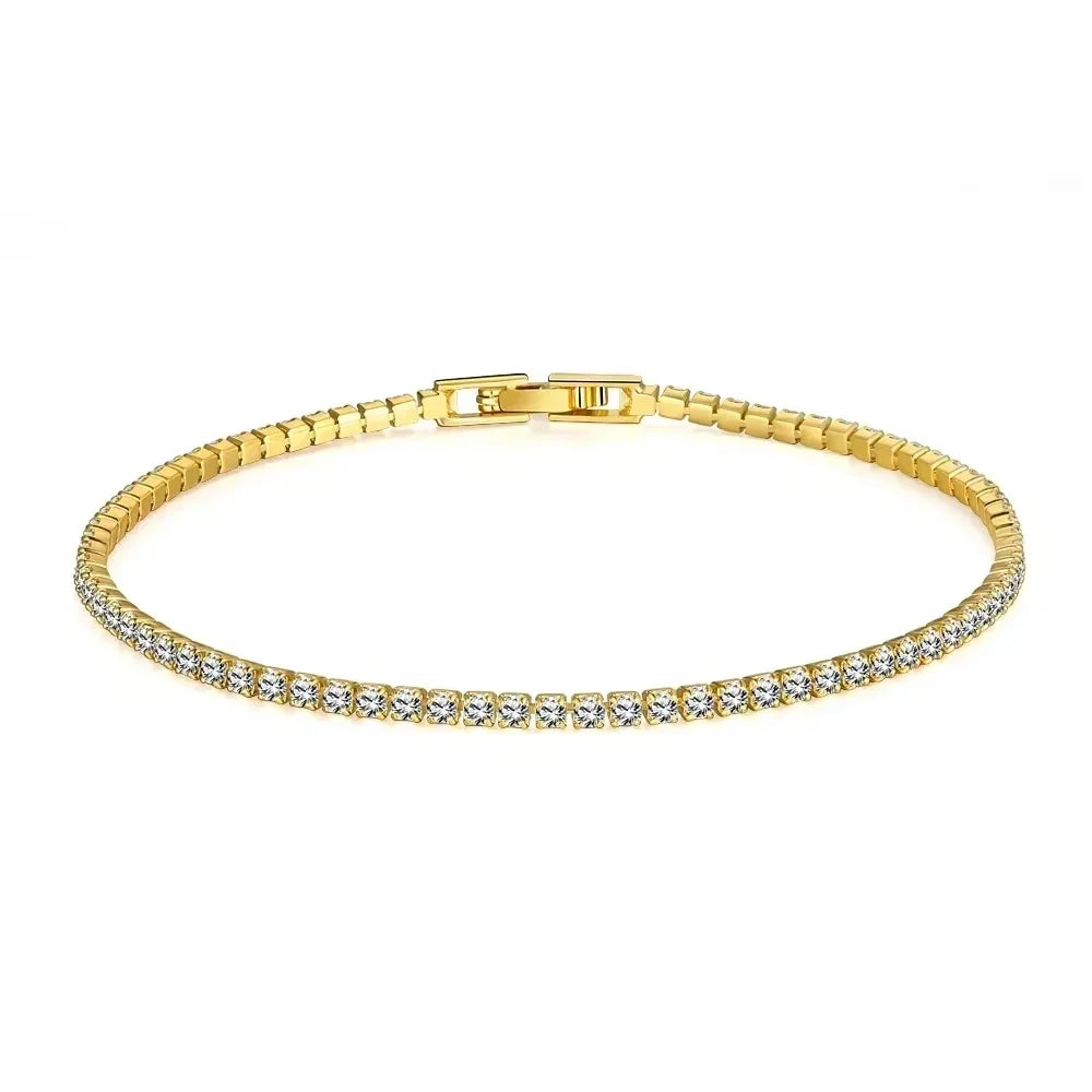 Pulsera de tenis de plata de ley 925 – Pulsera de cristal de circonita de 2,5 mm, ajustable de 16 a 19 cm, joyería para aniversario y regalo
