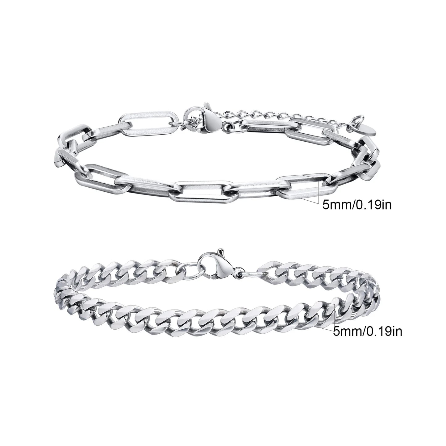 2-Piece Men's Chain Bracelet Set – Stainless Steel Twist Rope & Cuban Link Wristbands in Silver, Gold & Black | Fashion Jewelry Gift