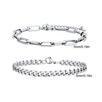 2-Piece Men's Chain Bracelet Set – Stainless Steel Twist Rope & Cuban Link Wristbands in Silver, Gold & Black | Fashion Jewelry Gift