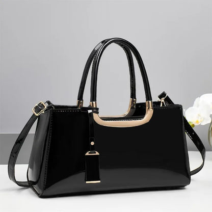 Women's Glossy Leather Tote Bag – Large Square Shoulder & Crossbody Handbag, Stylish Fashion Purse for Everyday Use