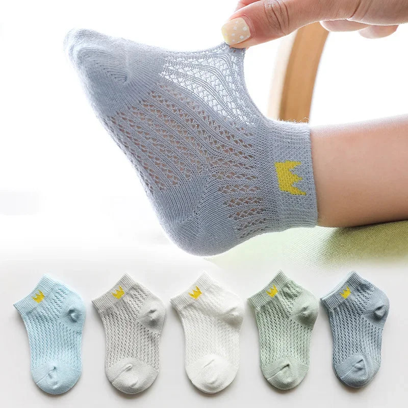5 Pairs Kids Summer Cotton Mesh Socks Cute Cartoon Dinosaur & Bear Short Socks for Boys & Girls