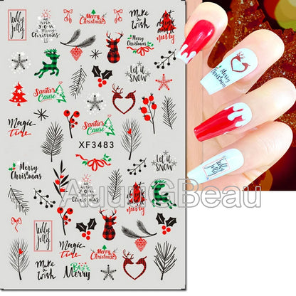 3D Christmas Nail Art Stickers – Snowflake & Winter Tree Nail Decals for Nail Tips Decoration