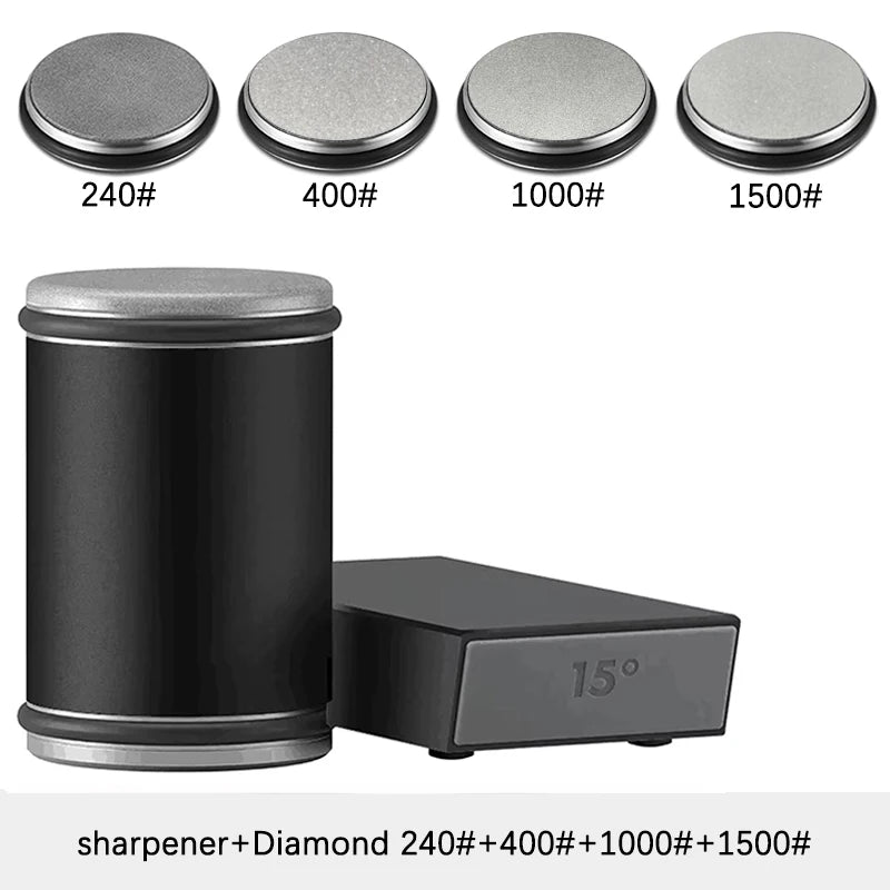Juego de afilador de cuchillos rodante – Piedra de afilar de diamante con guía angular de 15° y 20° para cuchillos de cocina
