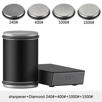 Juego de afilador de cuchillos rodante – Piedra de afilar de diamante con guía angular de 15° y 20° para cuchillos de cocina