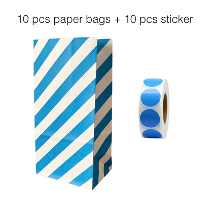 10PCS Stand-Up Colorful Gift Bags with Stickers – Solid, Striped & Polka Dot Treat Bags for Wedding, Birthday & Party Favors (18×9×6cm)