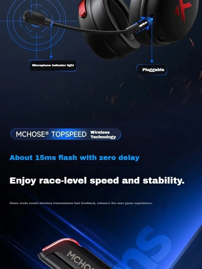Casque de Jeu Sans Fil MCHOSE V9 Pro 3 Modes – Casque d'Esports Bluetooth, 2.4 GHz & Filaire avec Microphone Anti-Bruit
