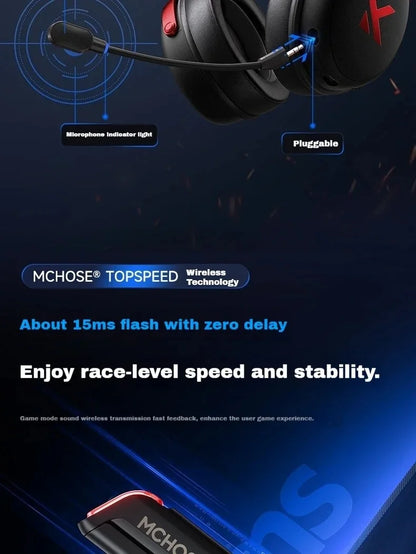 Casque de Jeu Sans Fil MCHOSE V9 Pro 3 Modes – Casque d'Esports Bluetooth, 2.4 GHz & Filaire avec Microphone Anti-Bruit