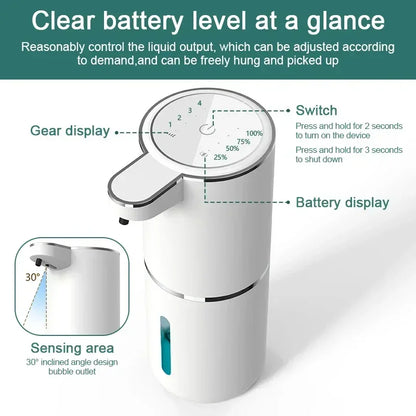 Dispensador automático de jabón sin contacto de 380 ml – Dispensador de jabón líquido y espuma recargable por USB con 4 niveles ajustables