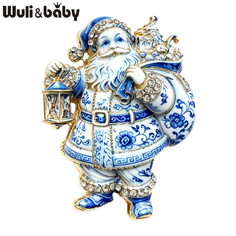 Wuli&baby Blue & White Porcelain Christmas Brooches for Women – Santa Claus, Cat, Christmas Tree & Nutcracker Brooch Pins for New Year