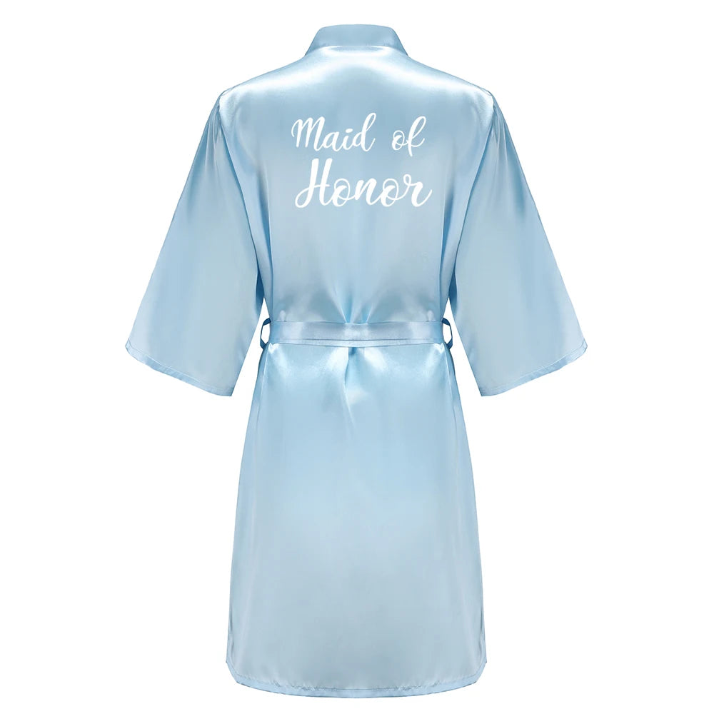 Blue Women’s Bridal Bathrobe – Bride Bridesmaid Maid of Honor Get Ready Robe Dressing Gown Gift