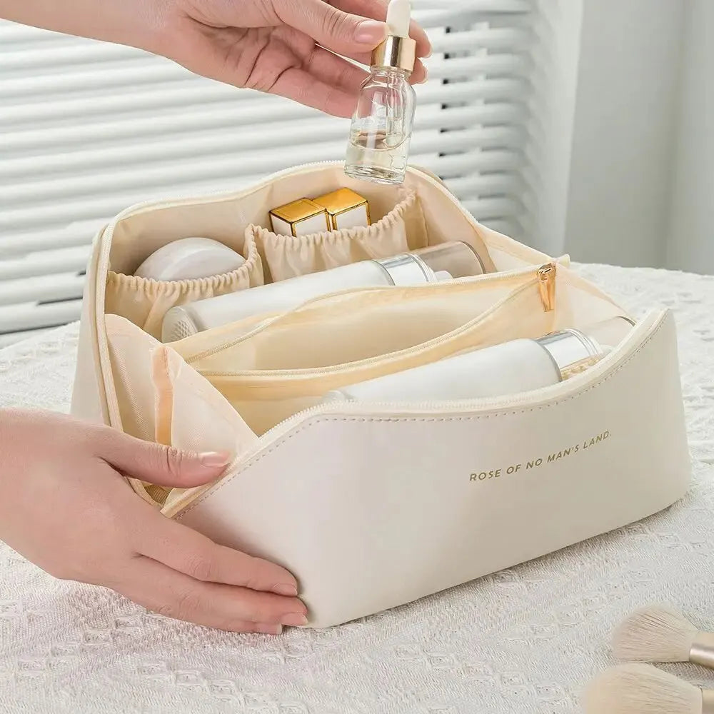 Trousse de Maquillage de Luxe pour Femmes – Trousse de Toilette Portable, Pochette de Rangement Cosmétique avec Fermeture Éclair, Boîte de Rangement de Voyage pour Maquillage, Soins de la Peau et Essentiels Personnels