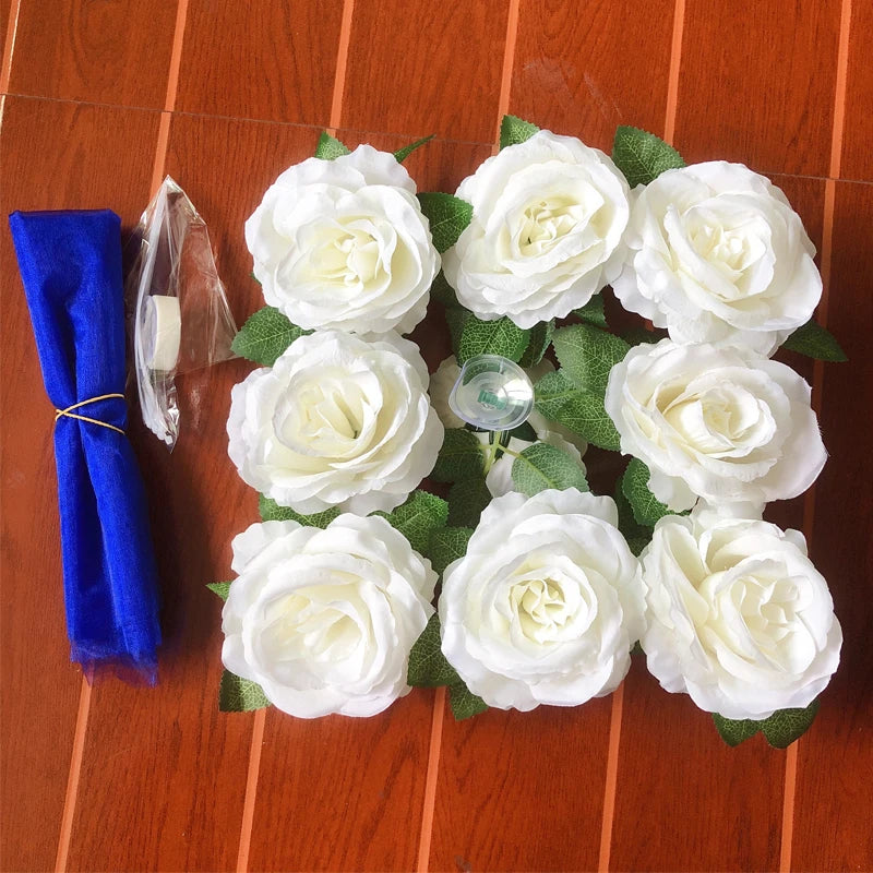 Décoration de voiture de mariage artificielle rose blanche – Ruban de fleurs en soie pour véhicules de mariée et poignées de porte