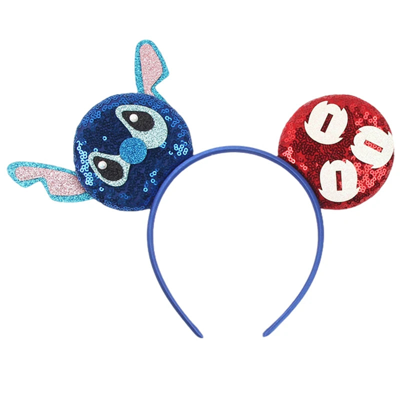 Diadema de orejas de Mickey Mouse de Lilo & Stitch – Lazo de lentejuelas de 5" Accesorio para el cabello de dibujos animados para mujeres y niñas | Diadema para fiestas y festivales