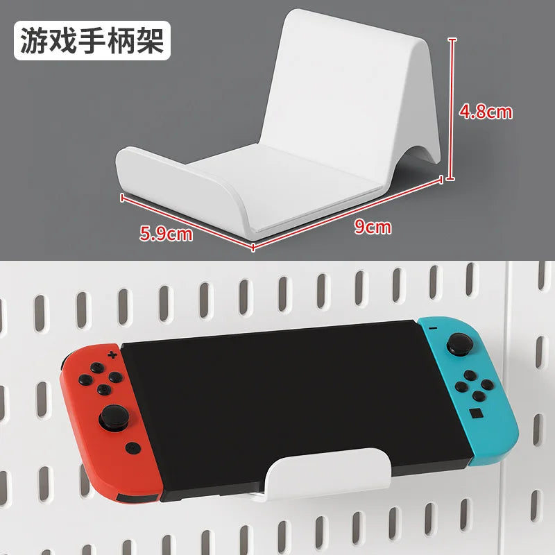 Organizador de pared de tablero perforado sin taladros – Panel de almacenamiento modular con estantes y accesorios para cocina, baño y sala de juegos
