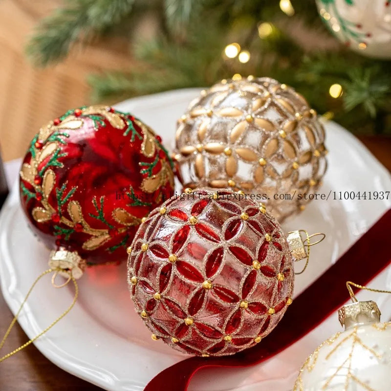 8CM Hand-Painted Glass Ball Christmas Ornaments – Decorative Hanging Pendants for Christmas Tree, Window Display & Holiday Home Decor