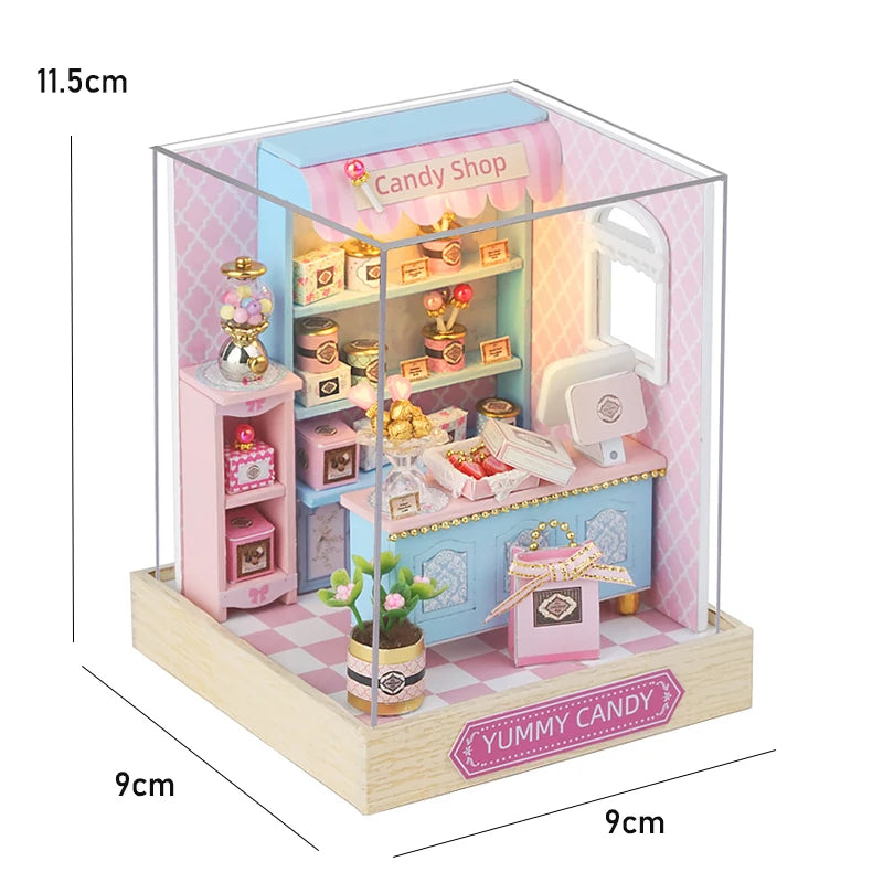 Wooden Dollhouse 3D Puzzle Kit – DIY Miniature Room Model with Furniture & LED Lights Home Decoration