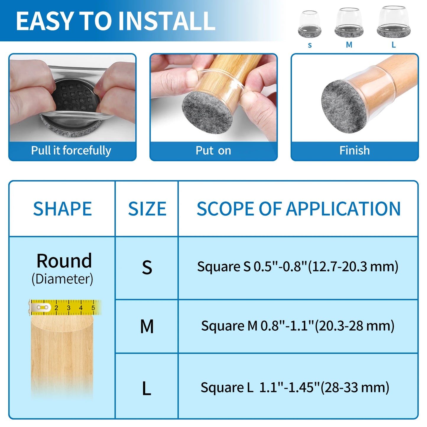 16-Pack Silicone Chair Leg Floor Protectors - Non-Slip Furniture Leg Caps with Felt Pads for Hardwood Floors