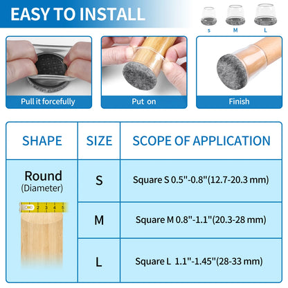 16-Pack Silicone Chair Leg Floor Protectors - Non-Slip Furniture Leg Caps with Felt Pads for Hardwood Floors
