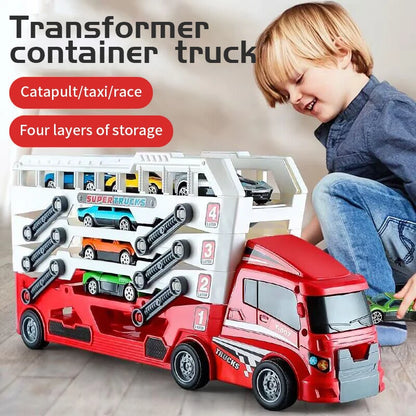 Pop-Up Container Truck Toy – Engineering Racing Vehicle with 6 Alloy Wheels, Push-Pull Construction Toy for Children & Kids