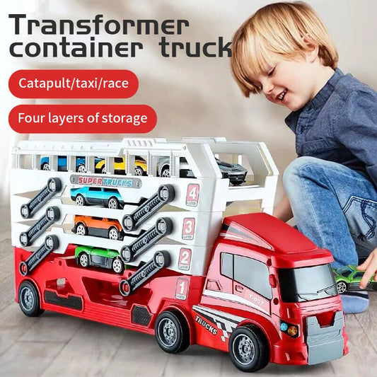 Pop-Up Container Truck Toy – Engineering Racing Vehicle with 6 Alloy Wheels, Push-Pull Construction Toy for Children & Kids