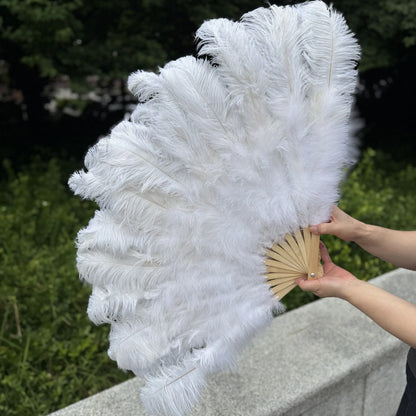Abanico Grande de Plumas de Avestruz Blancas – Elegante Abanico para Baile y Actuaciones Escénicas (100 cm / 130 cm)