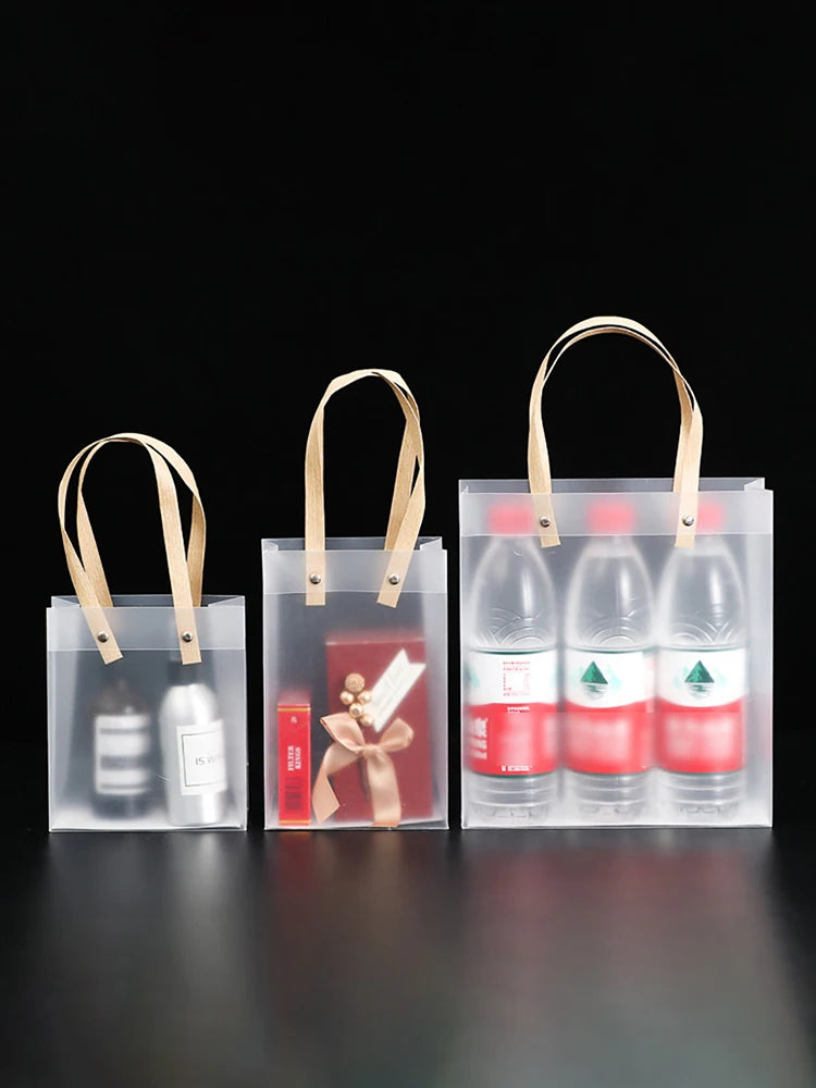 10PCS Frosted PVC Tote Gift Bags – Waterproof Transparent Reusable Gift, Candy & Party Favor Bags for Packaging & Shopping