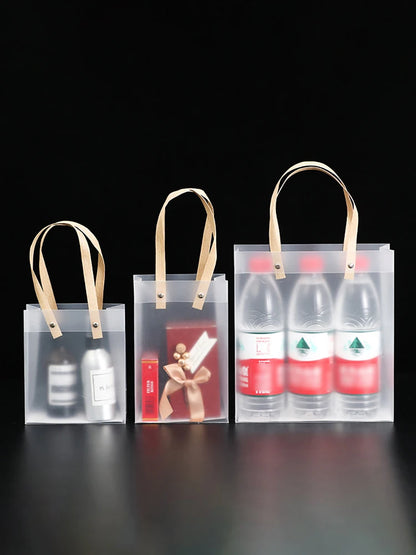 10PCS Frosted PVC Tote Gift Bags – Waterproof Transparent Reusable Gift, Candy & Party Favor Bags for Packaging & Shopping