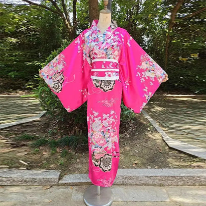 Japanese Kimono Cosplay Costume – Floral Sakura Printed Dress, Traditional Asian Style Kimono Outfit for Women Halloween & Party Wear
