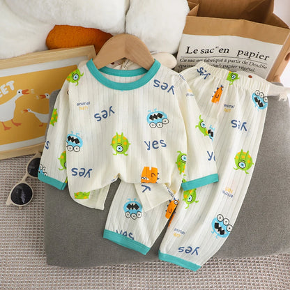 Conjunto de Pijama de Algodón para Niños – Pijama de Manga Larga y Pantalones para Verano en Casa y Habitaciones con Aire Acondicionado