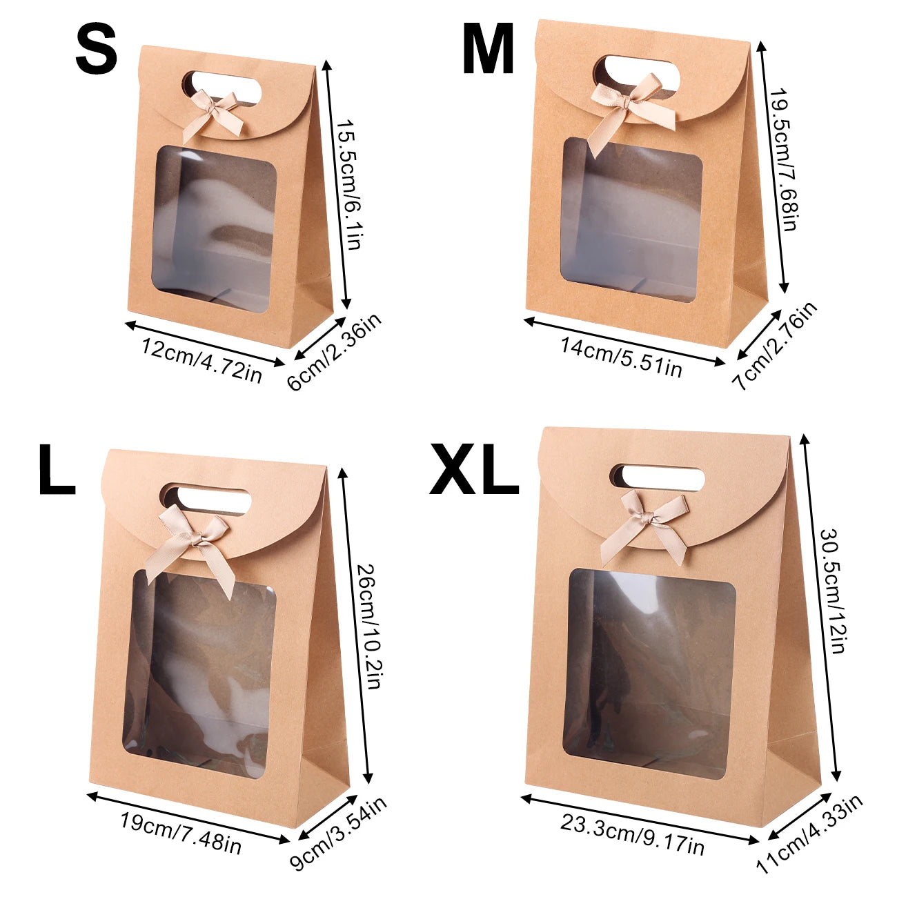 6/12 Bolsas de regalo de papel kraft con ventana para galletas, dulces, recuerdos de boda, regalos de Navidad y embalaje de fiesta reutilizable