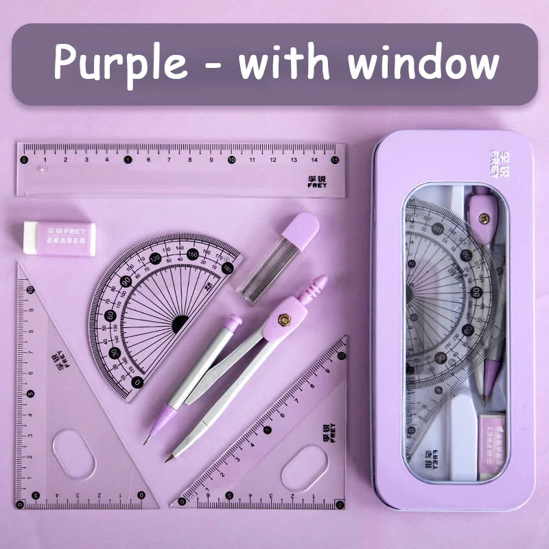 8PCS Geometry Set – Compass & Ruler Mathematical Drawing Kit with Pencil for Students School Supplies