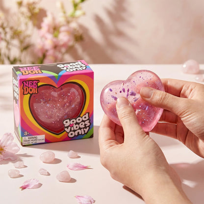 NeeDoh Heart Shaped Squeeze Toy – Glitter Filled Soft TPR Stress Relief Fidget Toy for Kids & Adults, Anxiety Relief Gift