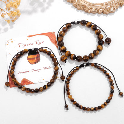Bracelet perles de tourmaline noire naturelle – Bracelet ajustable tressé en corde avec carte cadeau pour hommes et femmes