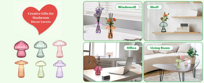 Mini Mushroom Glass Vase Set – Propagation Terrarium for Plants, Flowers & Home Office Décor