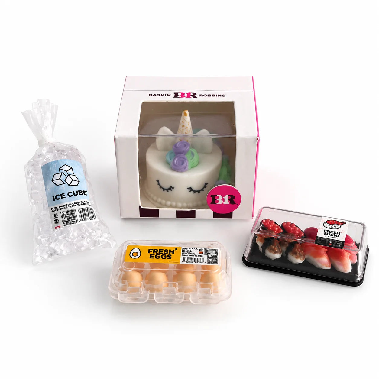 Ensemble de miniatures d'aliments pour mini-réfrigérateur – Mini-jouets mignons de sushi et de gâteaux pour scènes de cuisine de maison de poupée, décoration de chambre, créations de jardin féérique et présentoirs de collection