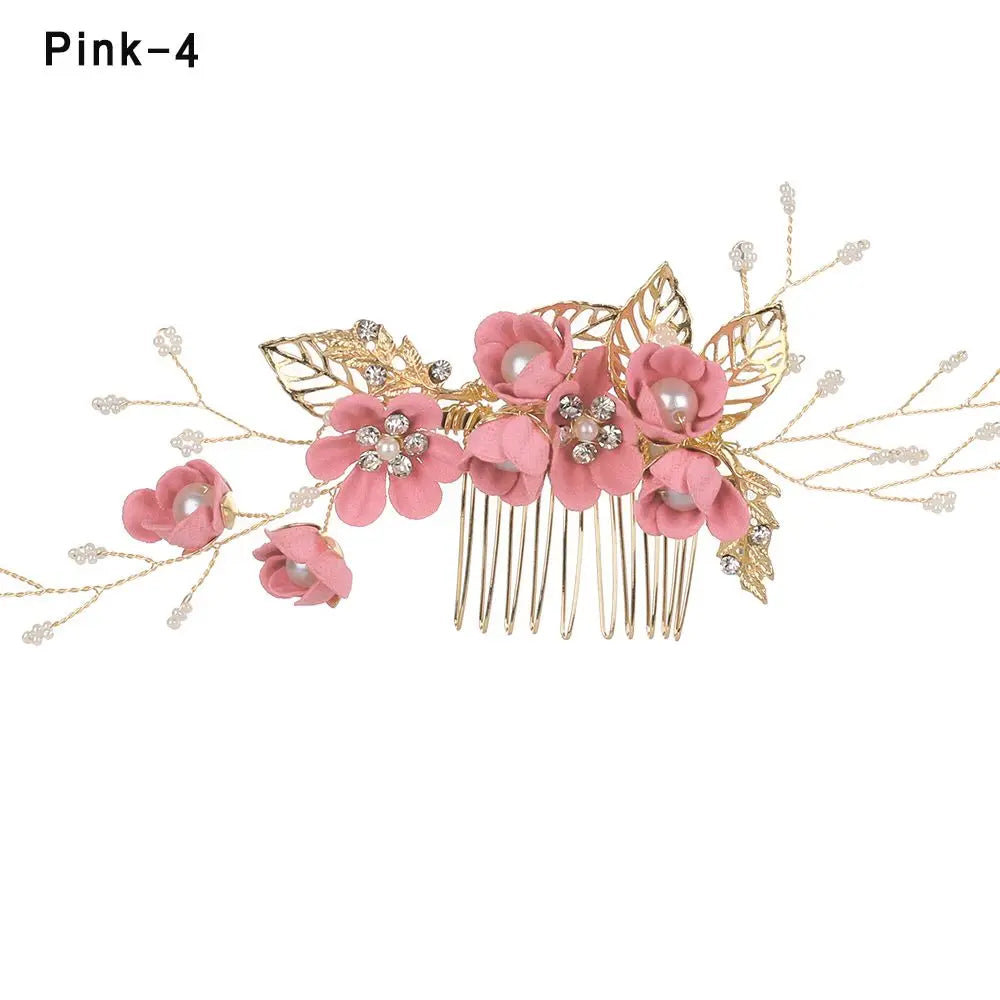 Luxury Floral Bridal Hair Comb with Gold Leaves – Crystal Wedding Hair Accessory for Brides & Prom