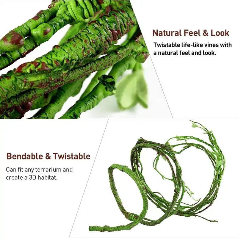 Bendable Reptile Jungle Vines – Flexible Foam Rattan Fake Branches for Lizard & Chameleon Terrariums, Rainforest Habitat Landscaping Decor