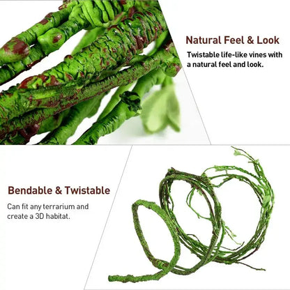 Bendable Reptile Jungle Vines – Flexible Foam Rattan Fake Branches for Lizard & Chameleon Terrariums, Rainforest Habitat Landscaping Decor