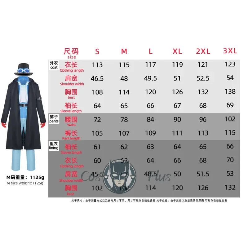 One Piece Sabo Cosplay Costume – Men’s Anime Uniform Set with Cloak, Coat, Vest, Shirt, Pants & Hat for Halloween Party Outfit